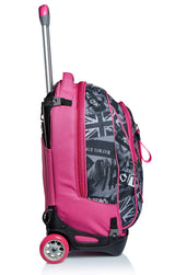 NEW TECH KEEP FLAG - Mochila Escolar 3 en 1 Desmontable + Carro, Trolley Rosa y Negro - Sistema Salva Tirantes