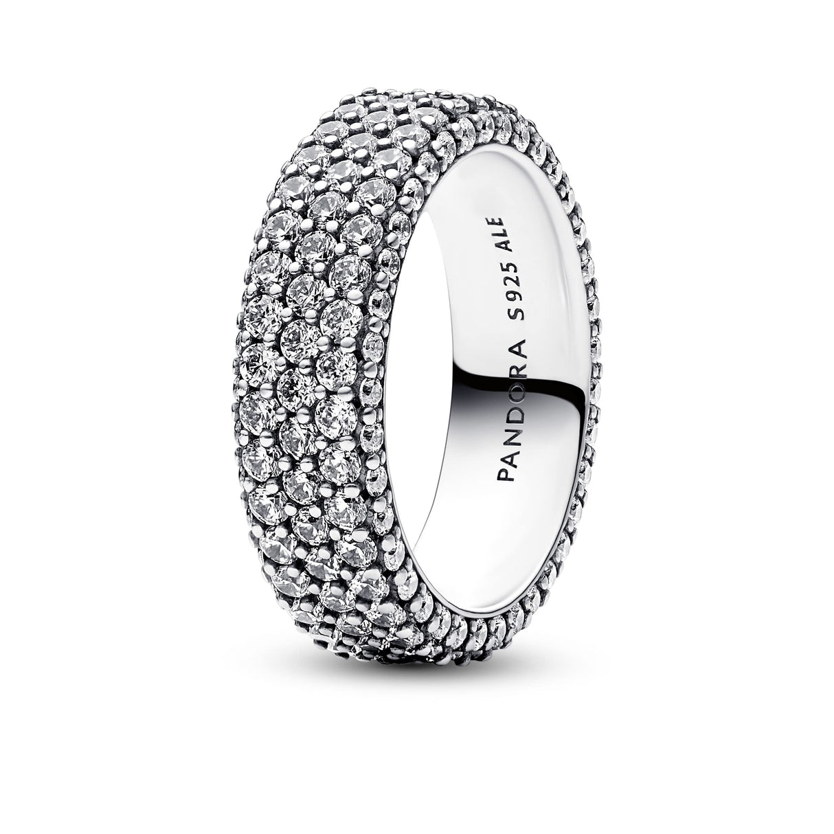 Pandora Timeless Anillo con fila simple con engaste pavé de plata de ley con circonitas cúbicas transparentes, talla 58
