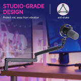 FIFINE Soporte de Micrófono, Brazo de Micrófono para Micrófono K658 K688 AM8 A8, con Pinza para Micrófono, Adaptador deTornillo, Gestión de Cables