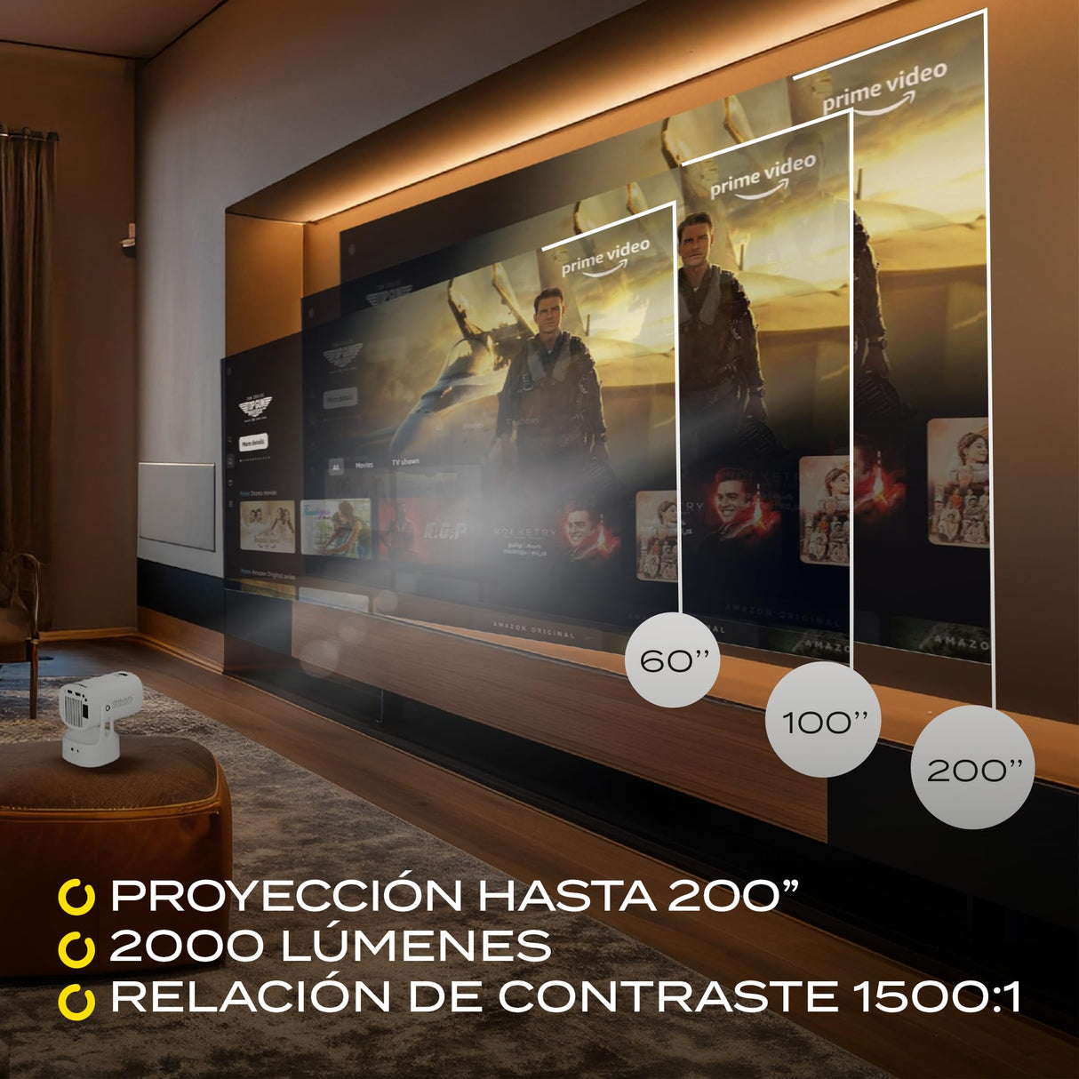 OVERMAX MULTIPIC EZ Mini Proyector 4K FullHD con Batería Integrada, Corrección Keystone, Imagen hasta 200", Wi-Fi Bluetooth 5.3, 2000 Lúmenes, Proyector de Estrellas, Mando a Distancia, Android 9.0