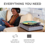 ION Audio Luxe LP - Tocadiscos de Vinilo Bluetooth con Altavoces, conversión USB, Plato de tamaño Completo, Auto-Stop, Salida de Auriculares, 3 velocidades, Madera Tintada