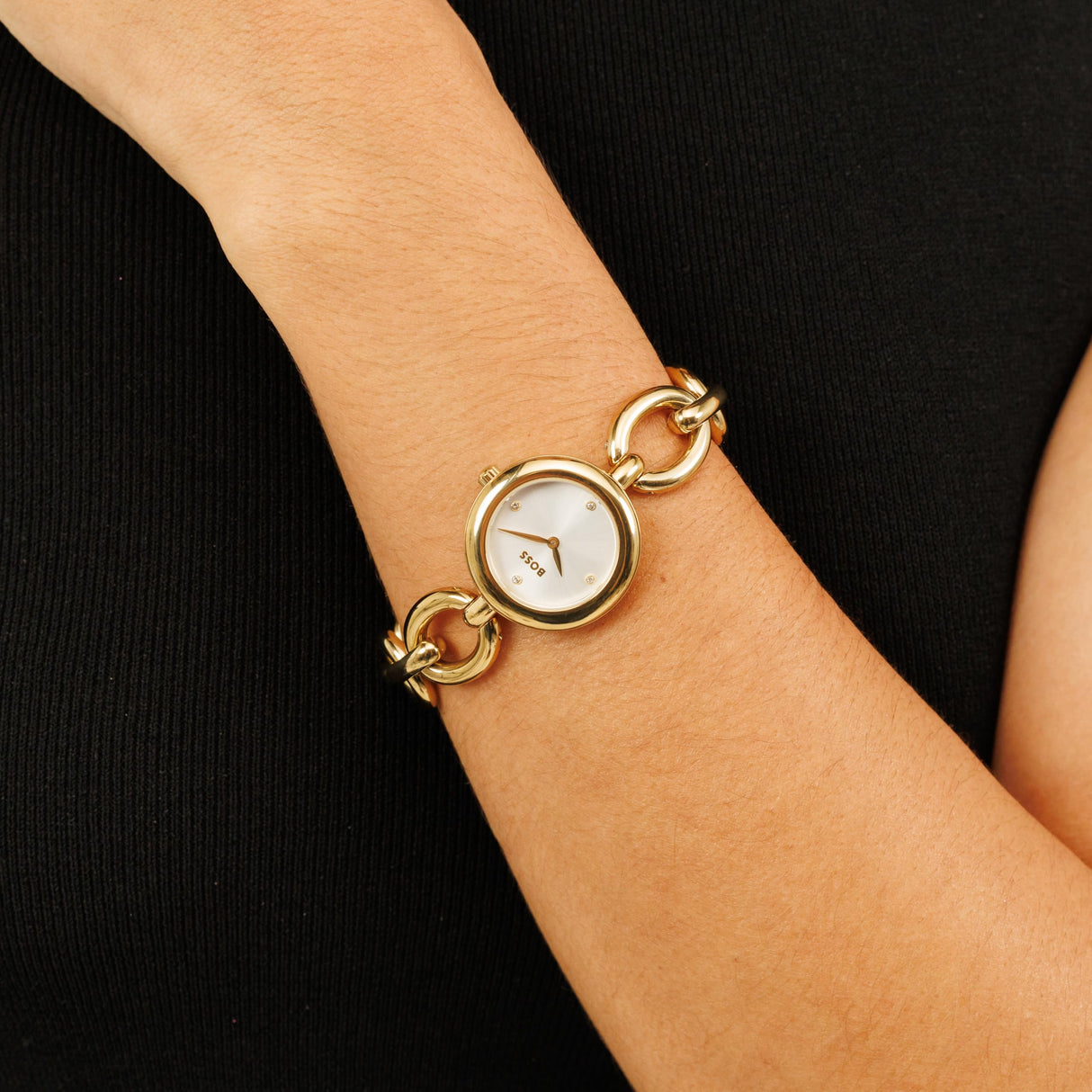 Boss Reloj con Movimiento de Cuarzo de Tres Manecillas para Mujer Colección Live con Correa de Acero Inoxidable Oro Amarillo Claro - 1502792