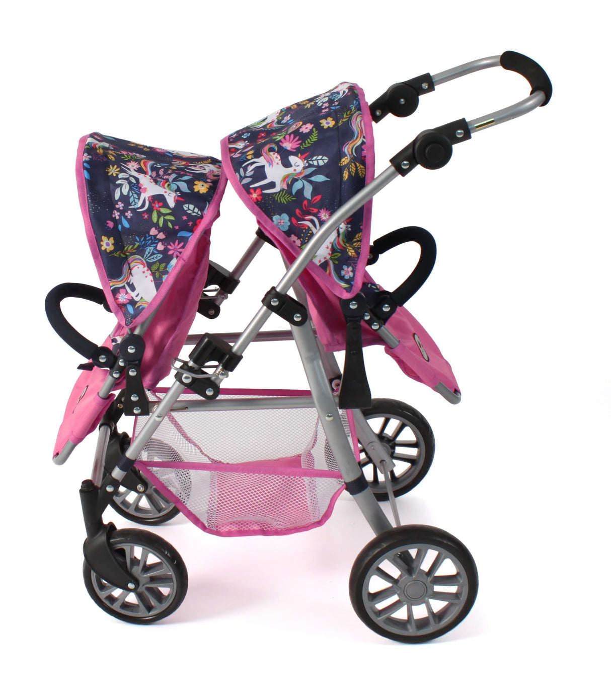 Bayer Chic 2000 - Cochecito para muñecas Twinny, Cochecito Doble para Dos muñecas, Cochecito Gemelo para niños de 4 a 8 años, Unicornio, Rosa Marino, 691-43