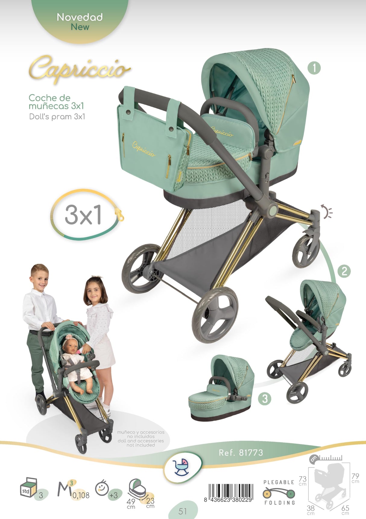 Carro de Muñecas Capriccio 3x1 DeCuevas Toys 81773