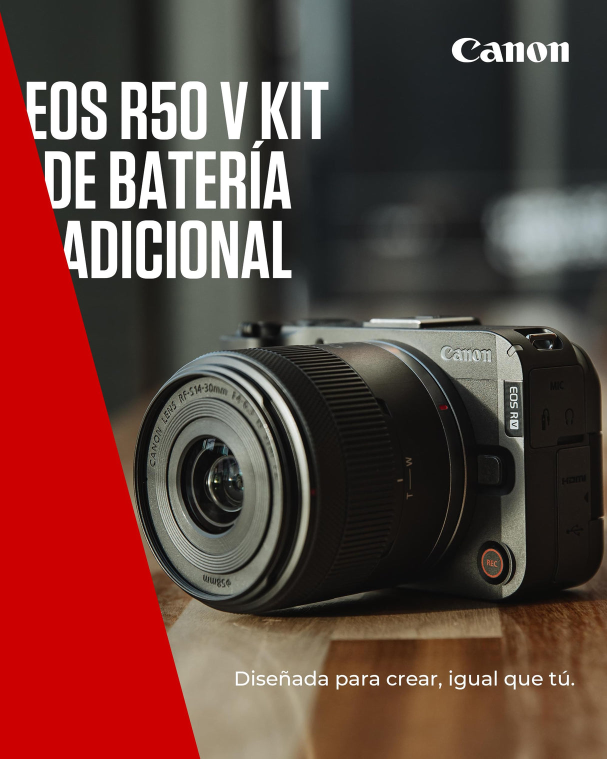 Canon EOS R50 V + RF-S 14-30mm F4-6.3 IS STM PZ + 2X Baterías (Kit de Batería Adicional)- Cámara para Vlogging Compatible con Objetivos Canon RF | Ideal Vlogs y Viajes | Conexión Bluetooth
