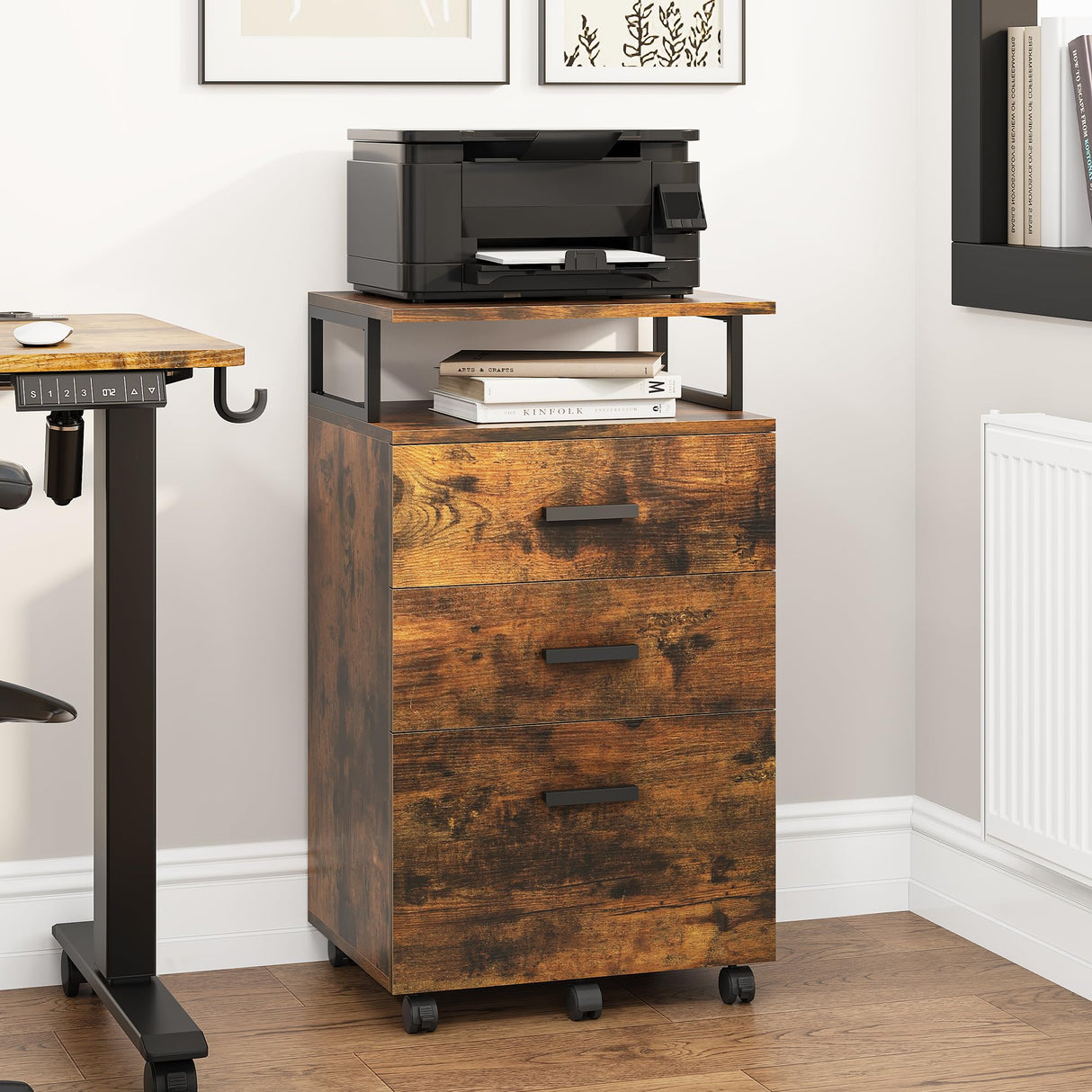 YITAHOME Archivador móvil con Ruedas, cajón con Ruedas, contenedor con cajones, Armario de Oficina, Armario con Ruedas, cajonera para casa o Oficina, 45,7 x 36 x 76,2 cm (marrón Vintage)