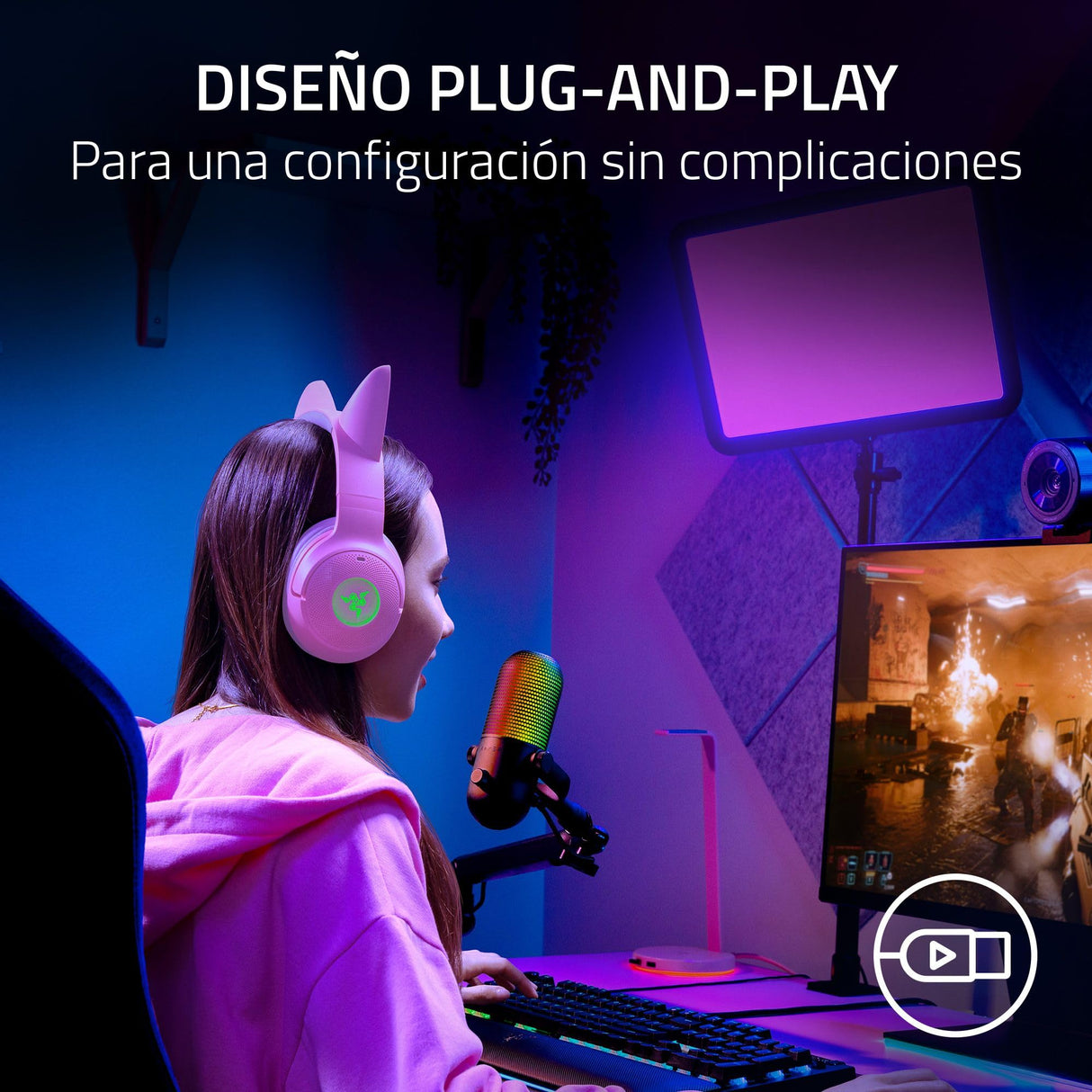 Razer Seiren V3 Chroma - Micrófono USB RGB con pulsación para silenciar (Iluminación Reactiva Para Streaming y juegos, Micrófono de condensador supercardioide) Negro