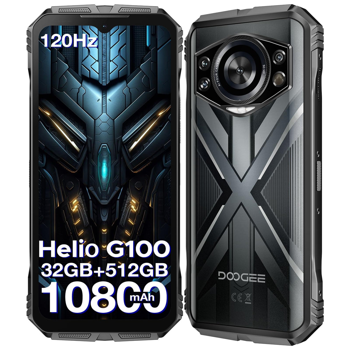 DOOGEE S Cyber Pro Movil Irrompible 2025, 32GB+512GB/2TB Movil Resistente, Helio G100 Octa Core, Móvil Rugerizado 10800mAh/33W, 6.6" FHD+ 120Hz, 50MP+32MP+20MP Visión Noctura, IP68/Face ID/NFC/GPS