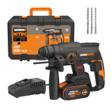 WORX Martillo ligero batería 20v Máx.| WX381 | Motor sin escobillas | SDS-Plus | Taladro, percutor y demolición | 2J de impacto | Batería 4Ah y maletín | Antivibración y alto rendimiento