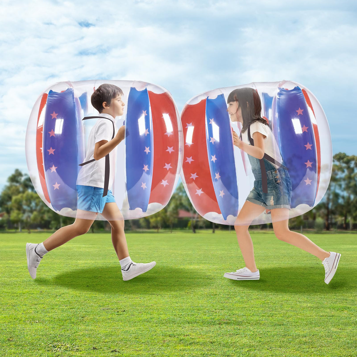 VEVOR Burbuja Inflable Diámetro de 1,2 m 2 Piezas Bola De Parachoques de Burbujas de PVC para Hámster Humano Grosor de 0,3 mm para Adolescentes Juegos al Aire Libre de Parachoques, Rojo y Azul