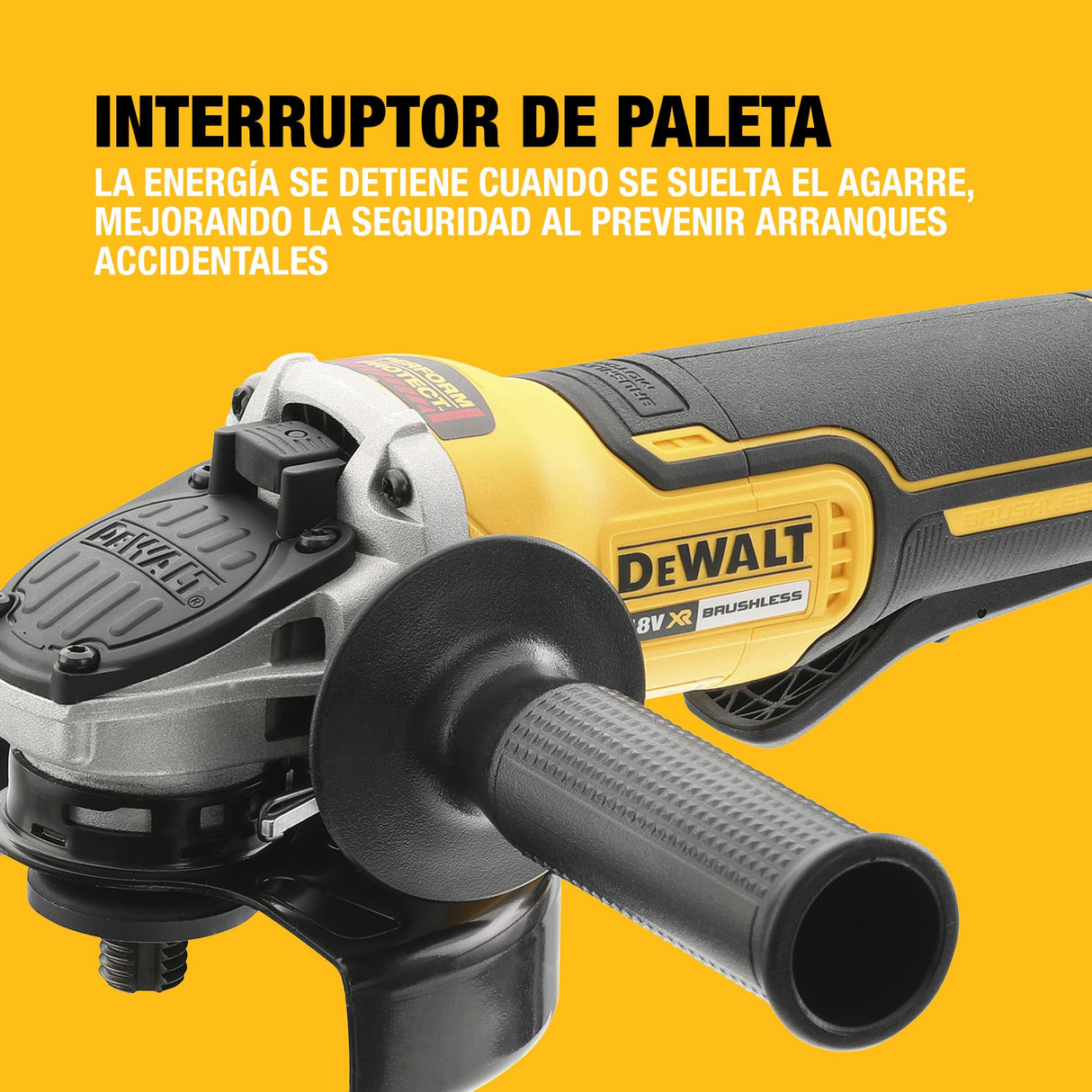 DEWALT Amoladora angular sin escobillas de 125 mm con interruptor tipo paleta de 18V XR - Solo herramienta en TSTAK, DCG406NT-XJ