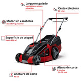 Einhell Cortacésped GE-CM 43 Li M Kit Power X-Change (36V, 43 cm ancho de corte, hasta 600 m², Brushless, función de mulching, 63L bolsa recolectora, con 2x 4,0 Ah baterías y 2x cargadores)