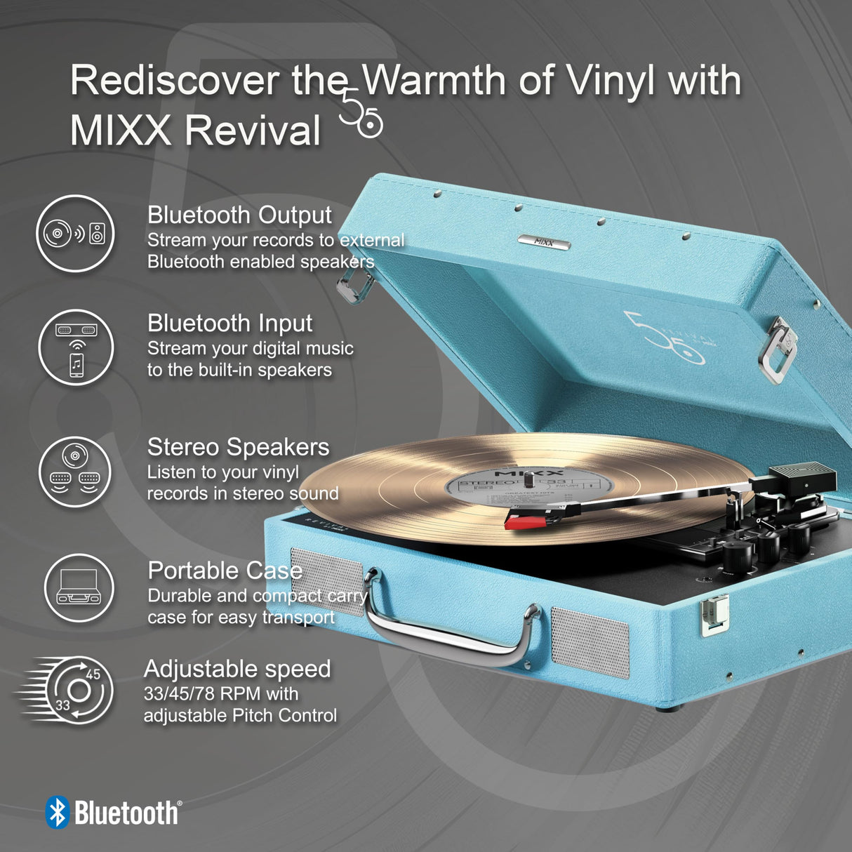 Mixx Audio - Platino de Vinilo portátil BT Revival 55 Stereo - Crema