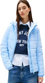 Tommy Jeans Cazadora acolchada Mujer Hooded con cremallera, Azul (Light Powdery Blue), M