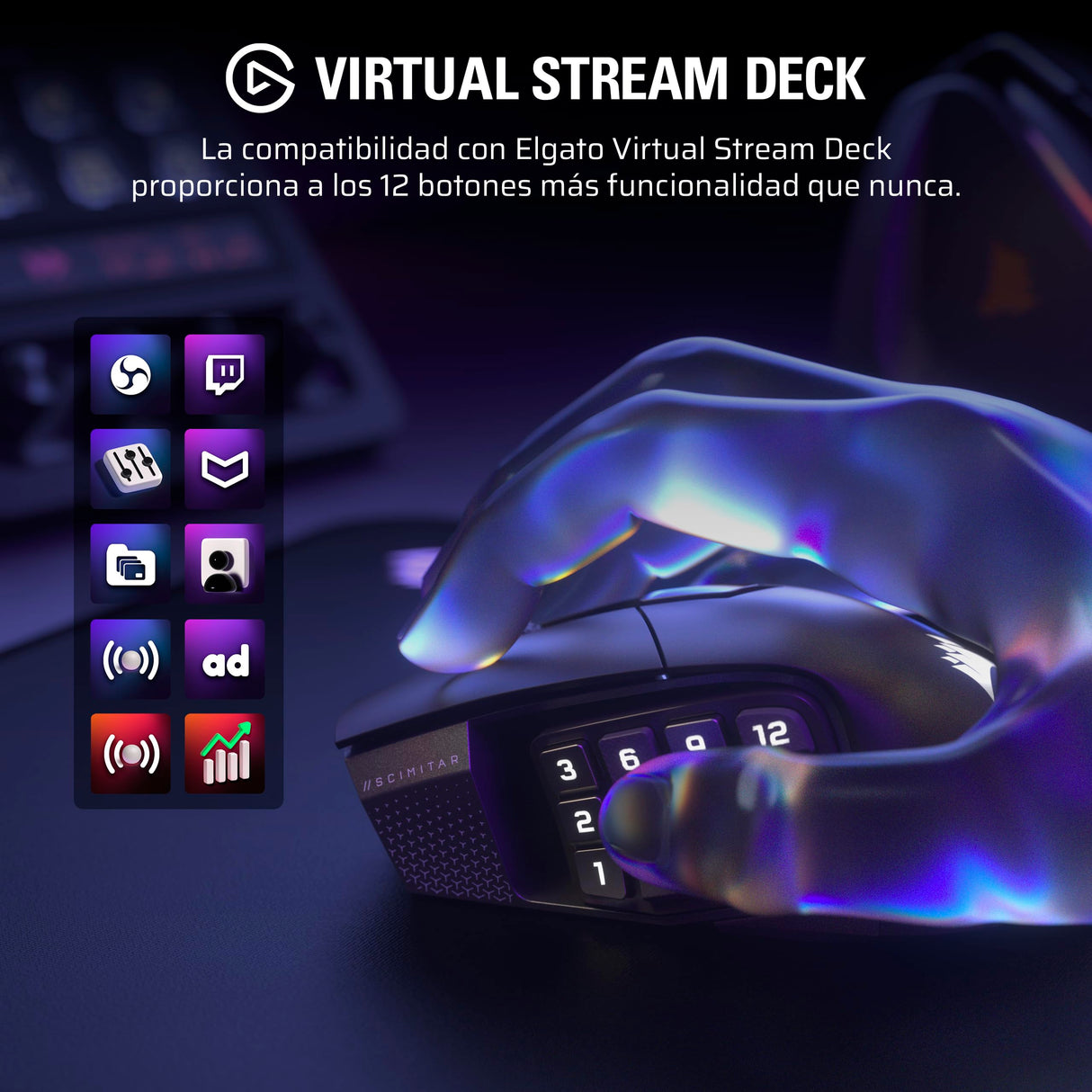 CORSAIR SCIMITAR ELITE WIRELESS SE MMO Ratón para Juegos – 33,000 DPI, 16 Botones Programables, Key Slider Ajustable, Elgato Virtual Stream Deck, 1K Hyper-Polling - PC, PS5, PS4, Xbox, Mac – Gunmetal