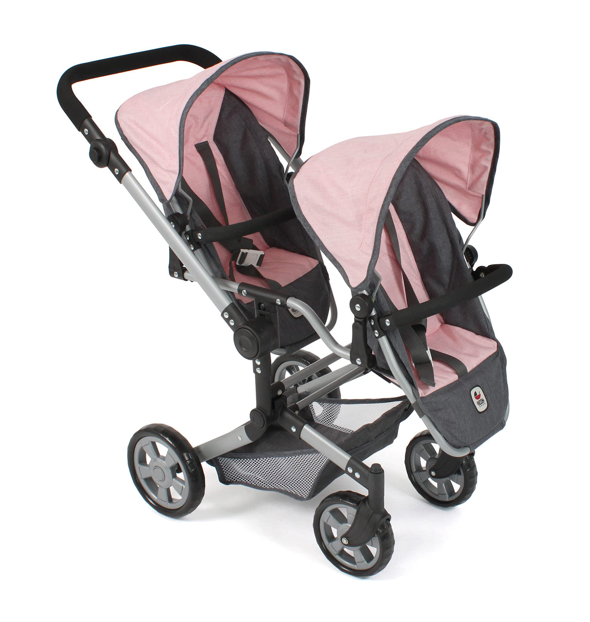 Bayer Chic 2000 - Cochecito para muñecas Linus Duo para niños de 4 a 8 años, Melange Gris Oscuro, Rosa, 690-81
