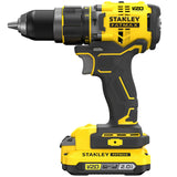 STANLEY FATMAX Taladro Percutor Sin Cable V20 (18V), Motor Sin Escobillas, 80Nm, 2 Baterías 2Ah, Cargador, Maletín, Portabrocas Metálico 13mm, 14 Posiciones de Par, SFMCD721D2K-QW