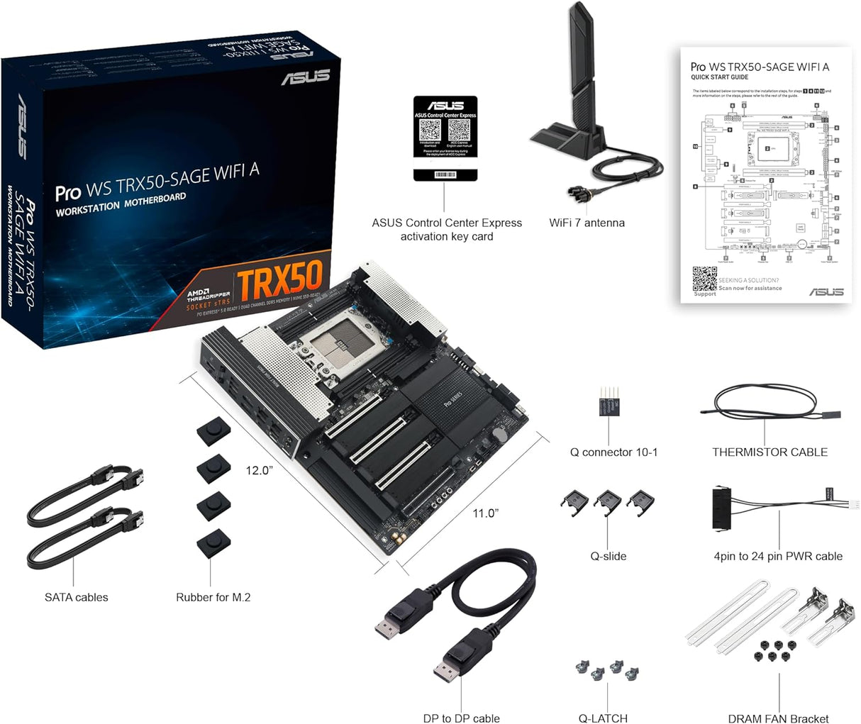 ASUS PRO WS TRX50-SAGE WIFI A - Motherboard - SSI CEB - Socket sTR5 - AMD TRX50 Chipsatz - USB4, USB 3.2 Gen 2, USB 3.2 Gen 1, USB-C 3.2 Gen 2x2 - 10 Gigabit LAN, 2.5 Gigabit LAN, Wi-Fi 7, Bluetooth