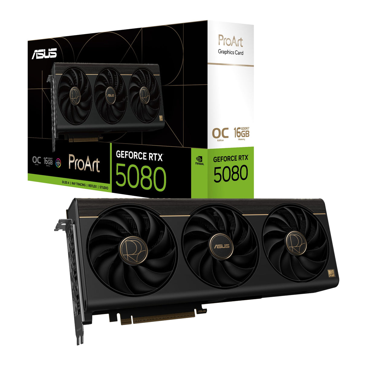 ASUS ProArt GeForce RTX 5080 16GB OC Edition GDDR7 Content Creation - Tarjeta gráfica (NVIDIA Blackwell, DLSS 4, Gaming, 2,5-Slot, PCIe 5.0, 1 USB-C, 1 HDMI 2.1b, 2 DisplayPort 2.1b, PROART-RTX5080