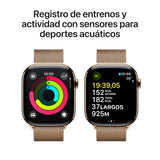 Apple Watch Series 10 GPS + Cellular Smartwatch con caja de titanio Oro de 46 mm y Pulsera Milanese Loop Oro - Talla S/M.Monitor de entreno, app ECG, pantalla Retina siempre activa y neutro en carbono