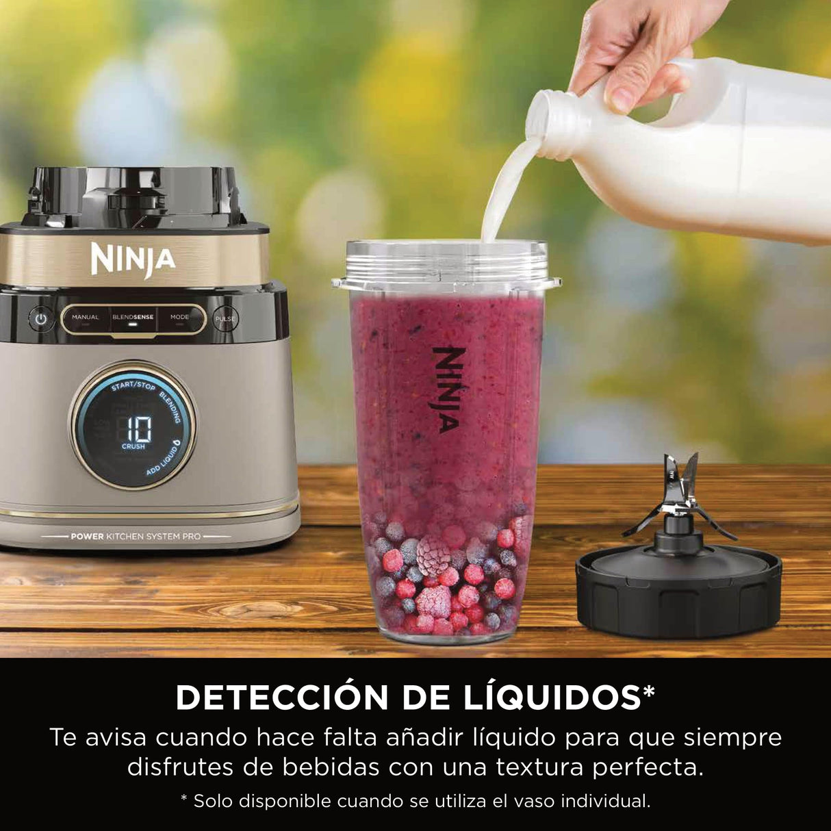 Ninja Detect Power Pro Batidora y Procesador de alimentos 3 en 1 (1200W), 3 vasos de 700ml y cuchilla para masa, ideal para mezclar, picar y batir, piedra dorada, TB401EUSTGD