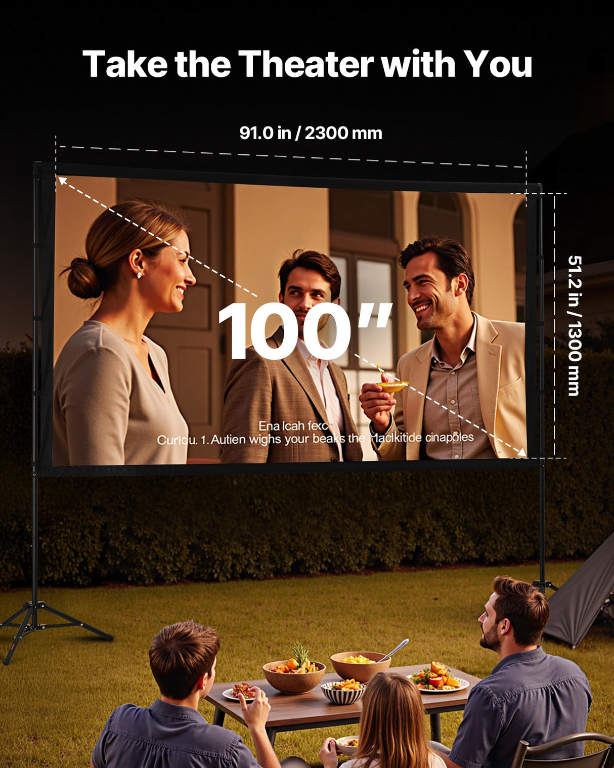 VEVOR Pantalla de Proyector con 2 Trípodes, Pantalla de Proyección Portátil Antiarruga de 254 cm con Ángulo Amplio de 160° y Bolsa de Transporte 16:9 4K HD para Presentaciones de Cine en Casa