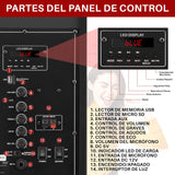 PYLE Sistema de Altavoces, PA,1200W, Bluetooth, Portatil, Recargable, Interiores, Exteriores, subwoofer de 12”, Tweeter de 1”, grabación, micrófono, Luces de Fiesta, Radio USB/SD, Negro