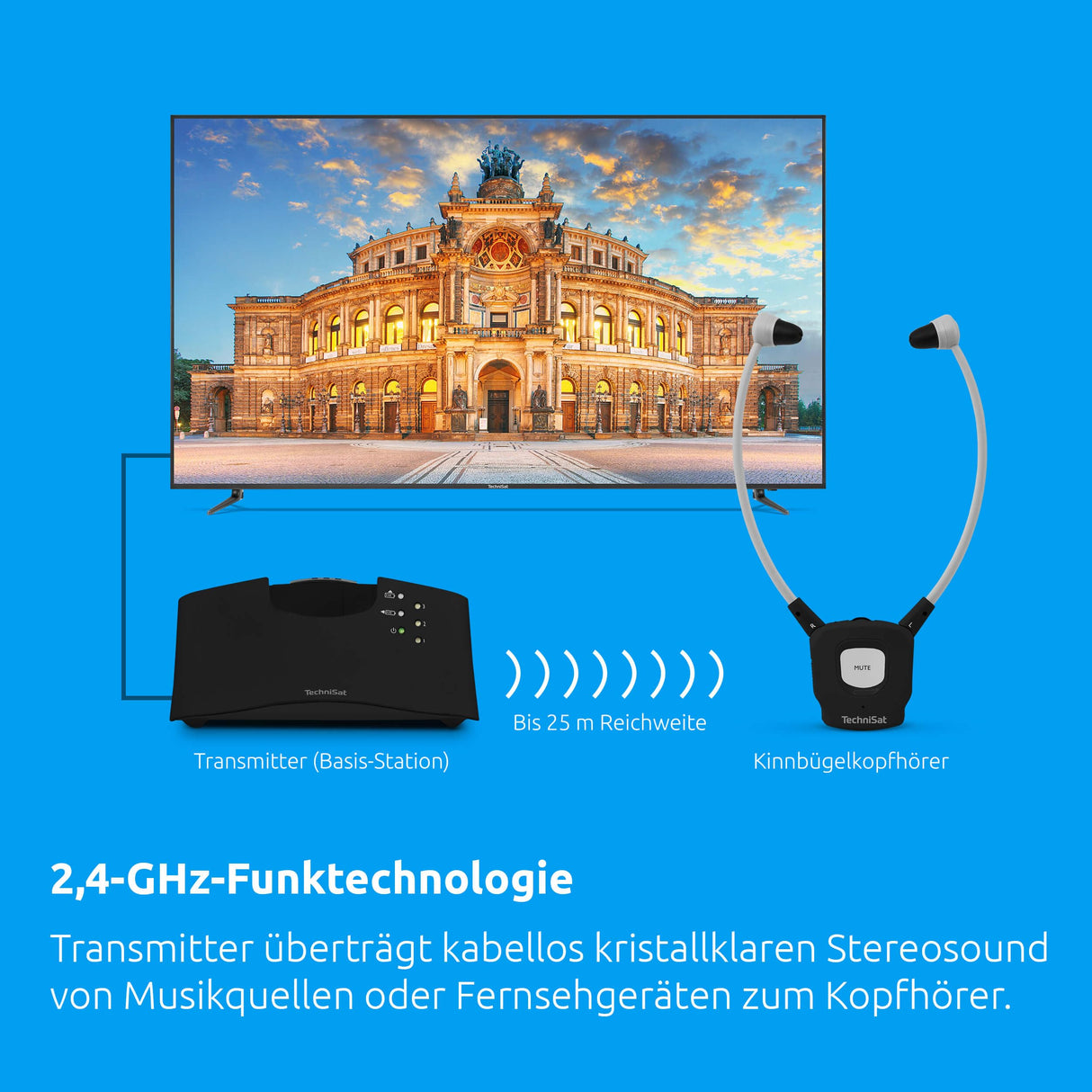 TechniSat STEREOMAN ISI 3 - Auriculares inalámbricos estéreo para televisores y Equipos de música con Base de Carga, Color Negro