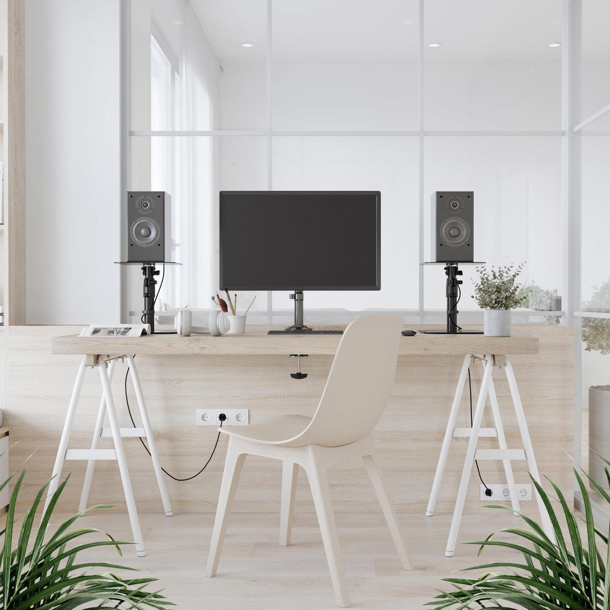 RICOO Soporte de Mesa para Altavoces LH069-T, Soporte, Ideal para Sonido Envolvente y Alta Fidelidad, Juego de 2, 240x240x405 mm, Negro