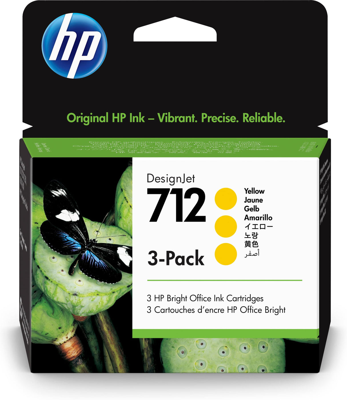 HP 712 3ED79A Amarillo, Paquete de 3 Cartuchos de Tinta Original HP, de 29ml, para Impresoras Plotter de Gran Formato HP DesignJet Series T650, T630, T250, T230 y Studio y Cabezal de Impresión HP 713