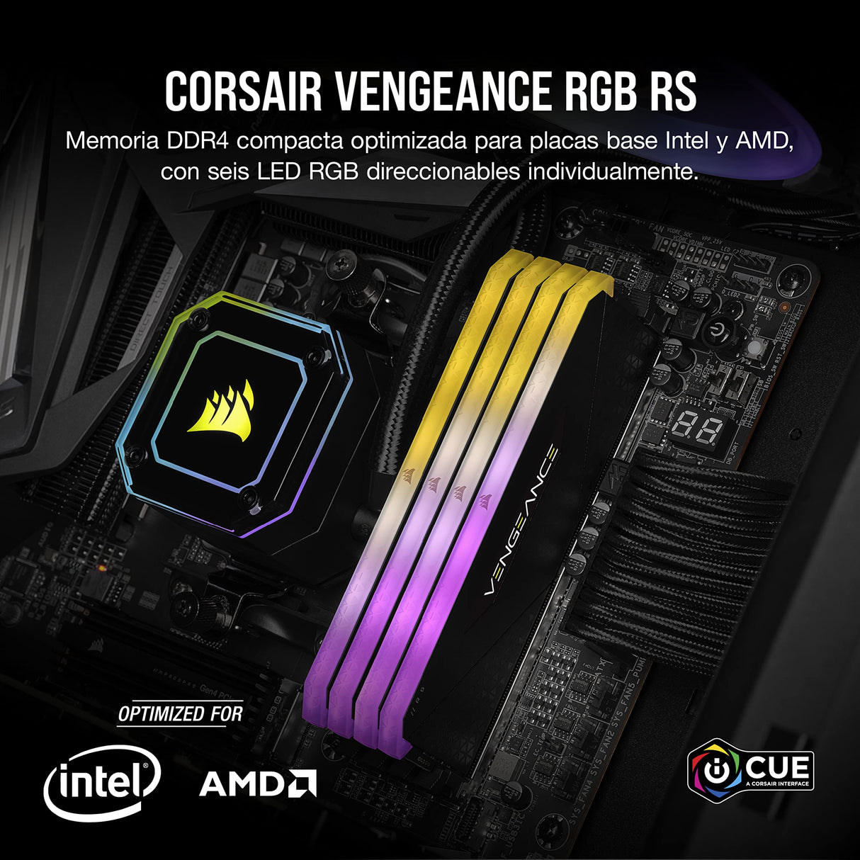 Corsair Vengeance RGB RS 64GB (2x32GB) DDR4 3600MHz C18 Memoria de Sobremesa (Iluminación Dinámica RGB, Tiempos de Respuesta Reducidos, Compatible con Intel & AMD 400/500 Series) Negro