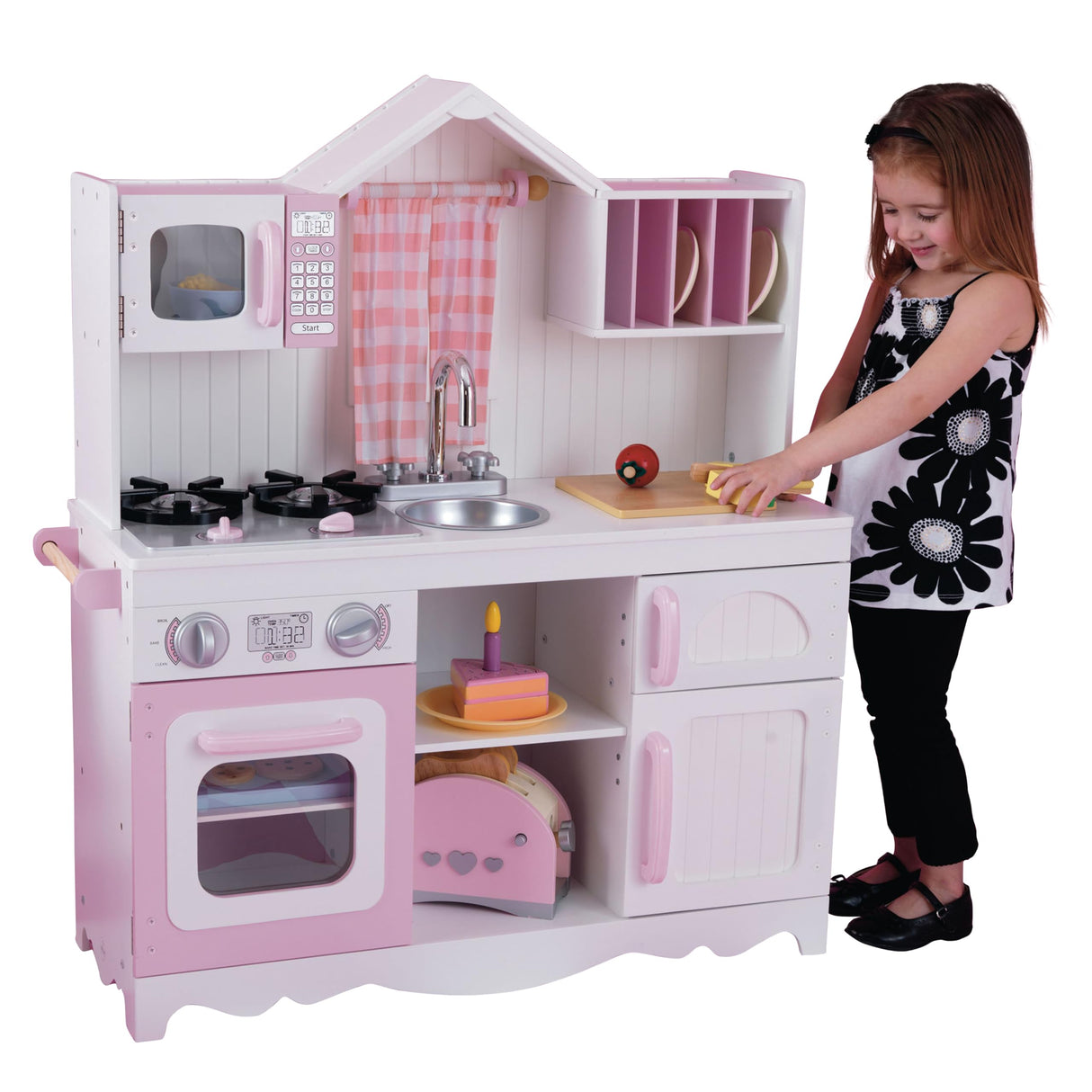 KidKraft Cocina de Juguete Modern Country de Madera, Cocinita Infantil con Cortinas, Juguetes niños 3+ años (53222) - Exclusivo en Amazon
