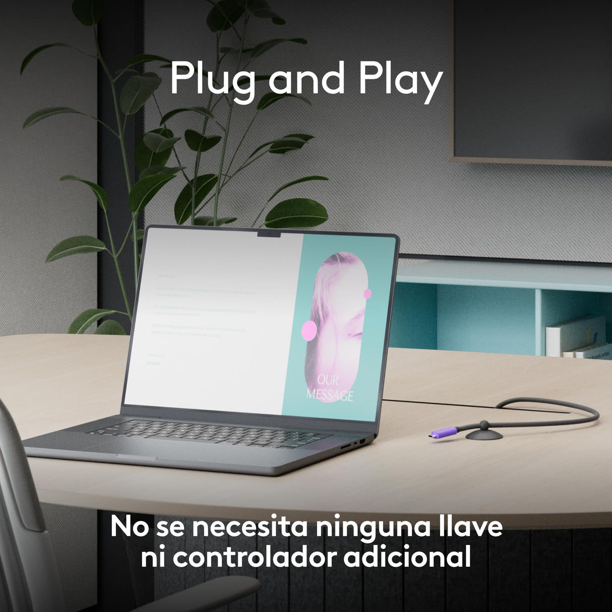Logitech cable USB activo | Conexión BYOD con un solo cable a MeetUp 2 | Accesorio de videoconferencia para salas pequeñas - Grafito