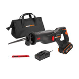WORX Sierra sable Brushless 20V | PowerShare | WX516-1 batería 4Ah | Motor sin escobillas, patín pivotante ajustable, cambio de cuchilla sin herramientas