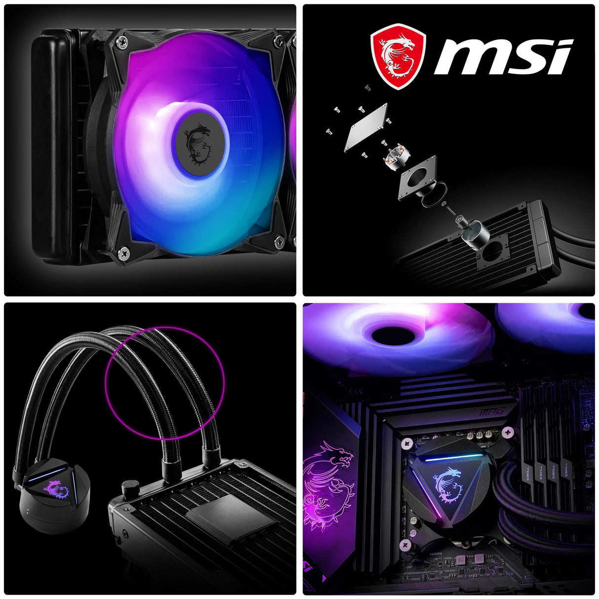 MSI MAG CORELIQUID 240R Refrigeración Líquida CPU AIO - Blockhead ARGB Giratorio, Bomba de Radiador Integrada, Flujo Dividido, Tubería a Prueba de Evaporación - Admite AMD e Intel