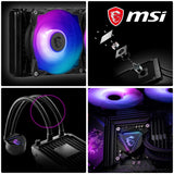 MSI MAG CORELIQUID 240R Refrigeración Líquida CPU AIO - Blockhead ARGB Giratorio, Bomba de Radiador Integrada, Flujo Dividido, Tubería a Prueba de Evaporación - Admite AMD e Intel