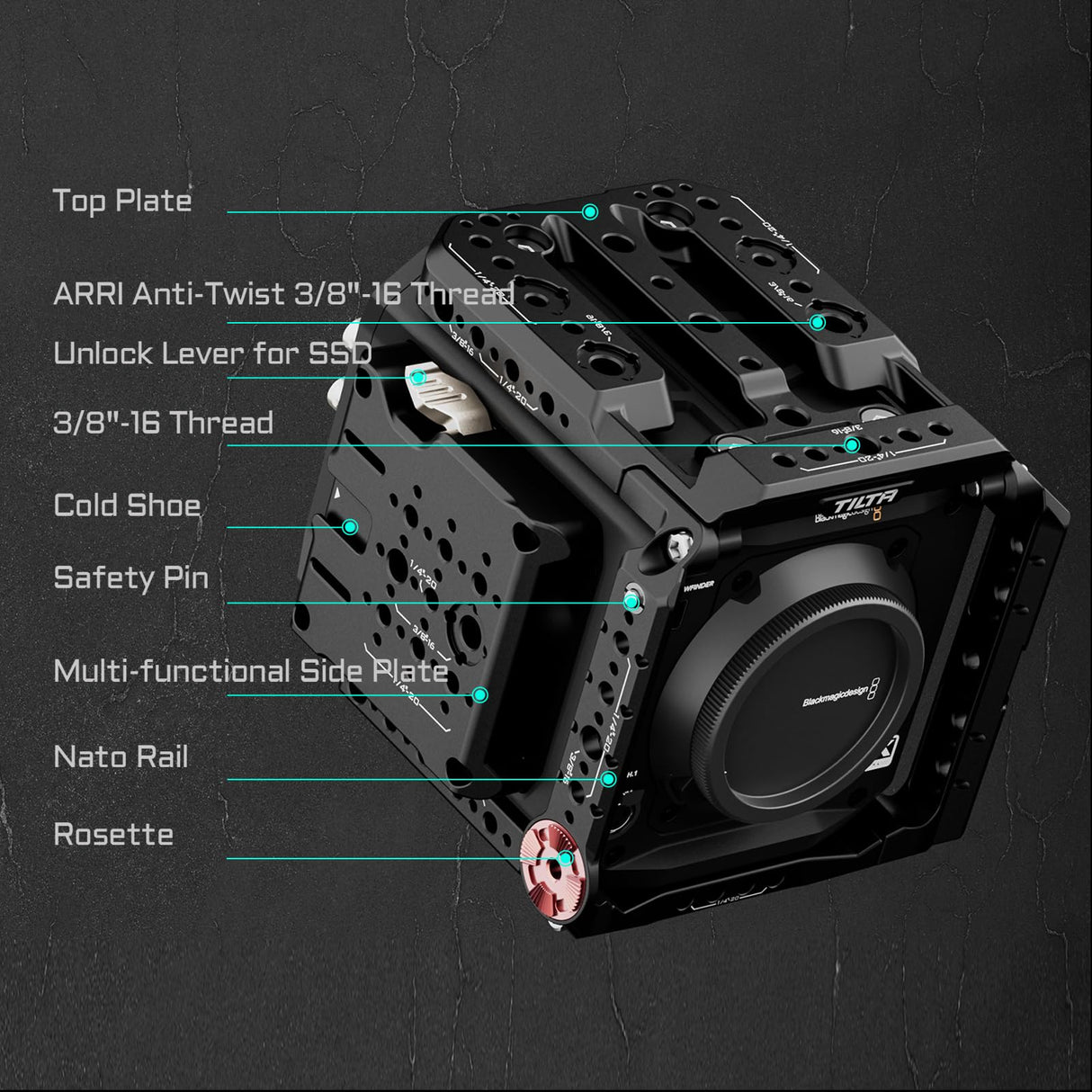Tilta Pyxis - Jaula para cámara 6K Compatible con Pyxis 6K Pro Kit con Mango Superior, Placa Base, Placa de batería, Montaje en V ES-T21-B-V