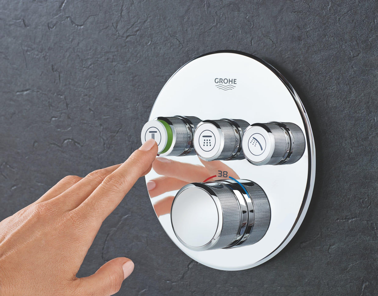 Grohe Grohtherm SmartControl - Termostato redondo para ducha y baño con instalación empotrada y tres válvulas, Cromo (29121000)
