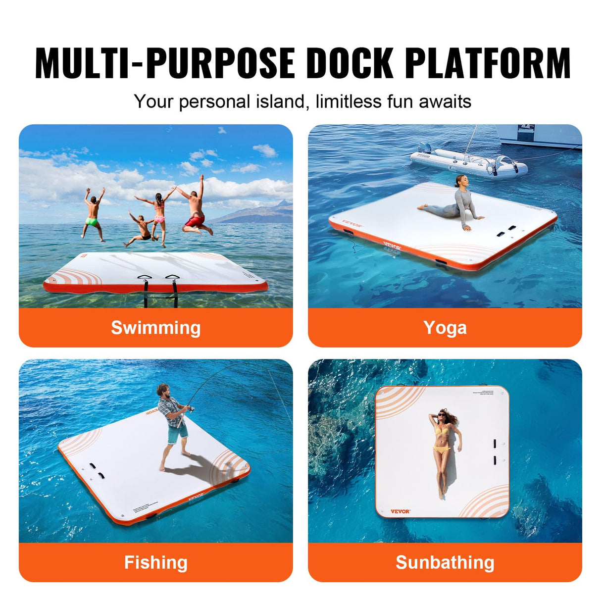 VEVOR Muelle Flotante Hinchable 2,13 x 2,13 m Plataforma de Muelle Inflable Alfombrilla Flotante Antideslizante con Bolsa de Transporte Portátil Escalera Extraíble Balsa de Isla para Piscina, Playa