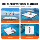 VEVOR Muelle Flotante Hinchable 2,13 x 2,13 m Plataforma de Muelle Inflable Alfombrilla Flotante Antideslizante con Bolsa de Transporte Portátil Escalera Extraíble Balsa de Isla para Piscina, Playa
