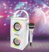 LEXIBOOK, iParty, Altavoz Luminoso Bluetooth portátil con micrófono, Efectos de luz, Karaoke, Inalámbrico, USB, Tarjeta SD, Batería Recargable, Blanco, BTP180Z