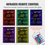 VEVOR Tablero de Escritura de Mensajes LED, Pizarra Iluminada Borrable de 598 x 798 x 9 mm, Tablero de Letrero de Menú con Efecto Neón, con 8 Marcadores de Tiza Fluorescentes y Control Remoto, RGB