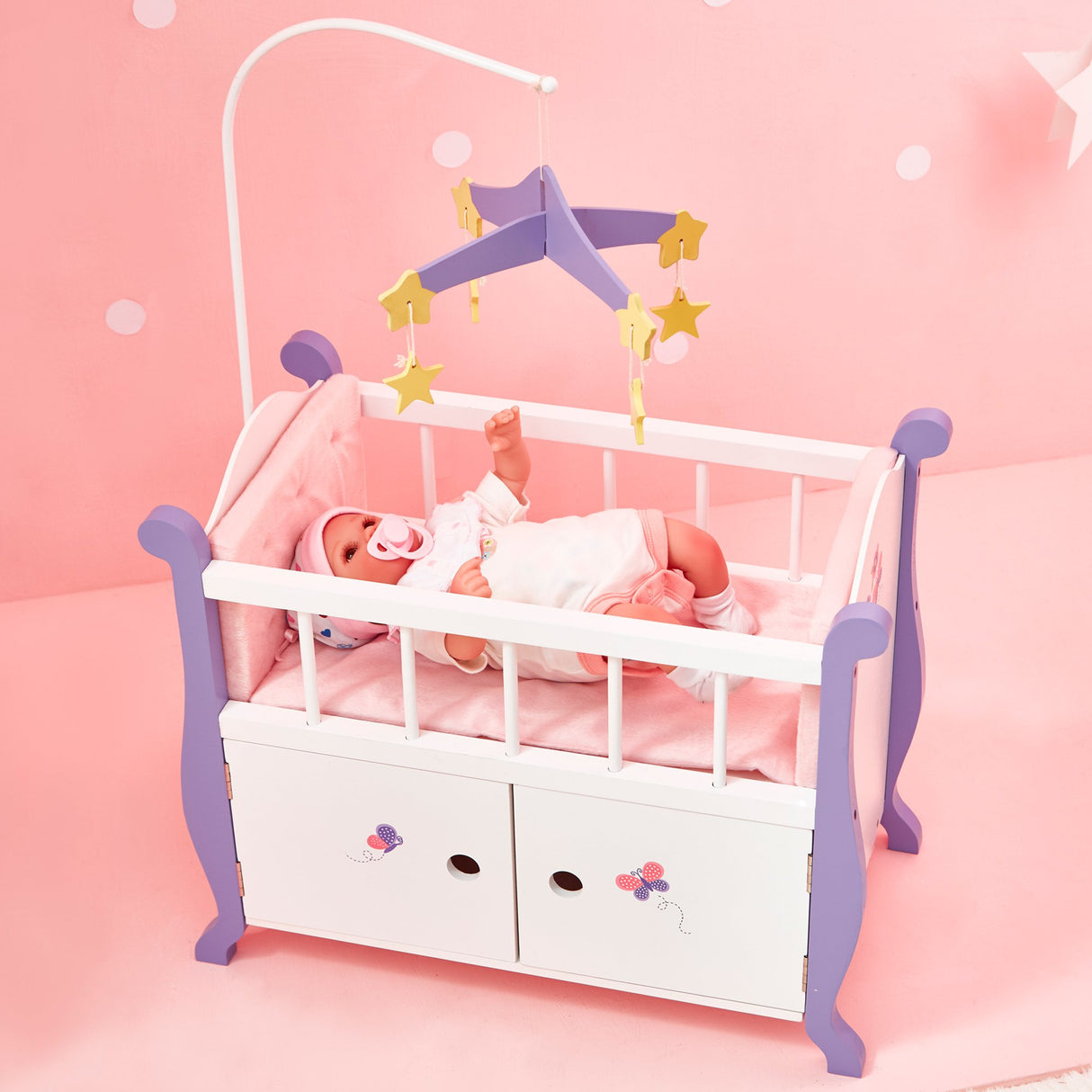 Cuna de muñecas con Almacenamiento Juguete para Niños Olivias World TD-0206A