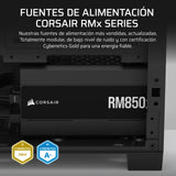 CORSAIR RM850x Fuente de Alimentación ATX Totalmente Modular de Bajo Ruido – Compatible con ATX 3.1 – Compatible con PCIe 5.1 – Eficiencia Cybenetics Gold – Conector 12V–2x6 Nativo – Negro