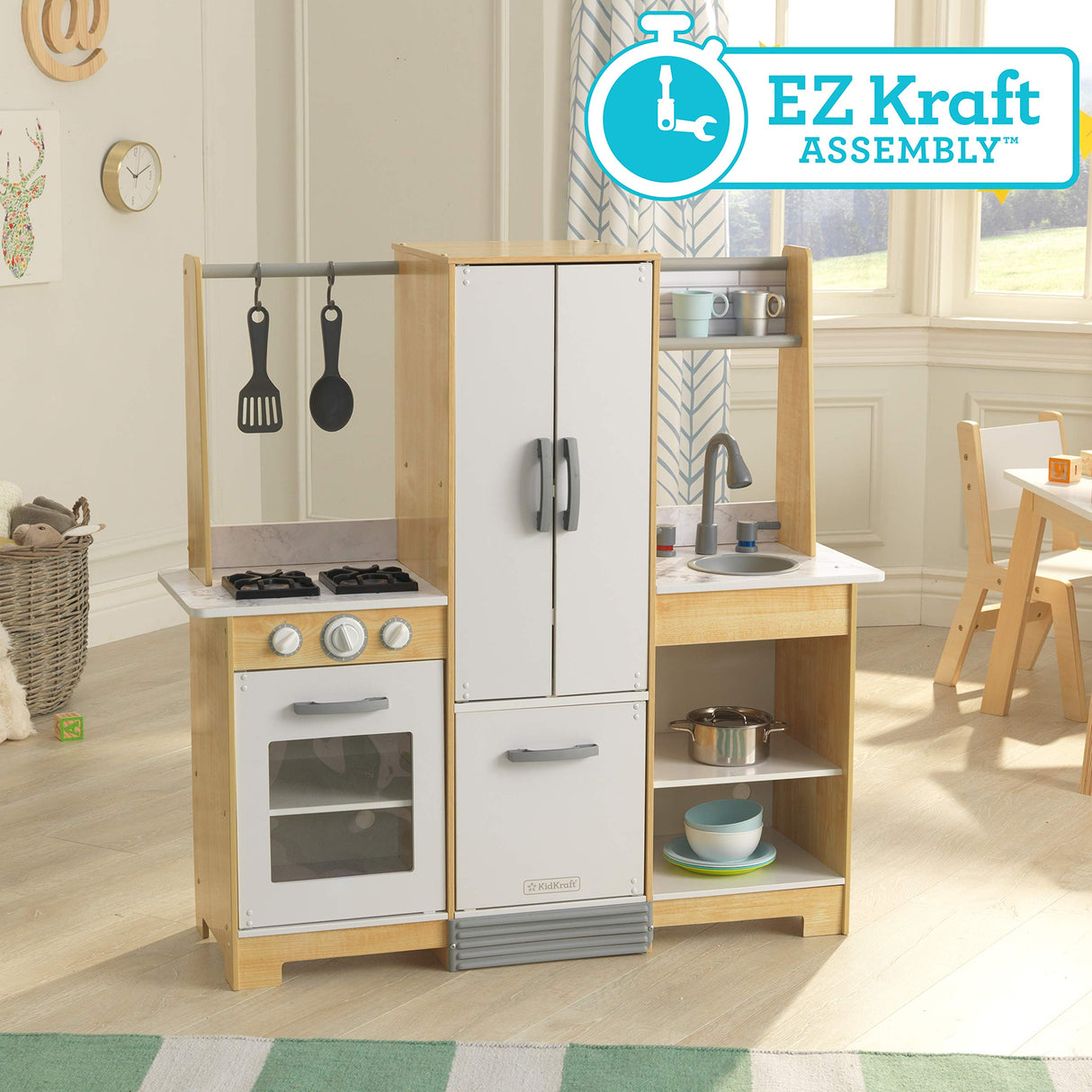 KidKraft Cocina de juguete Modern-Day de madera para niños con EZ Kraft Assembly con accesorios de juego incluidos, juguetes niños y niñas 3+ años (53423)