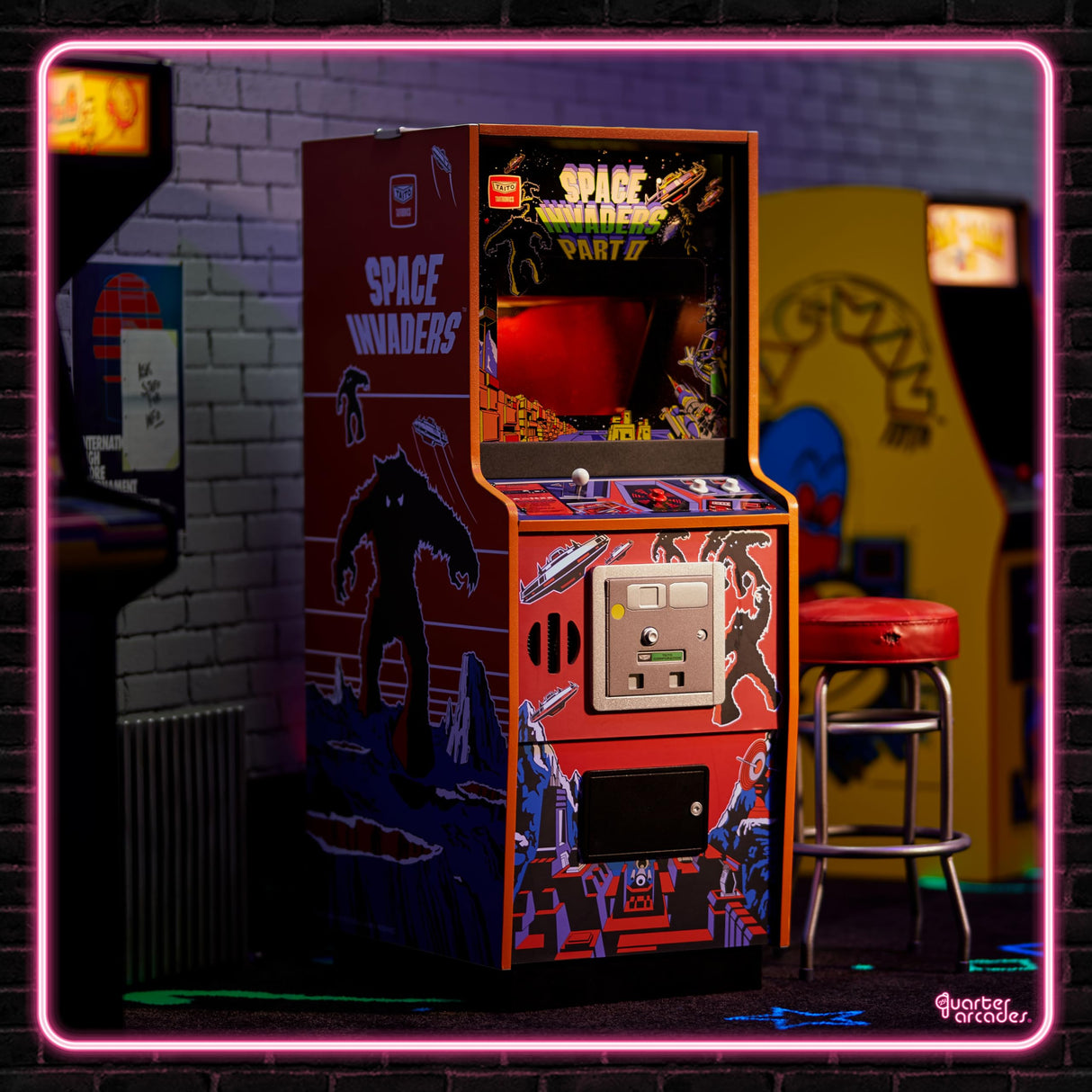 Quarter Arcades Oficial Space Invaders Parte II 1/4 Tamaño Mini Arcade Gabinete de Numskull - Replica Retro Arcade Game Machine - Micro Retro Console
