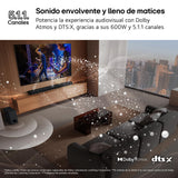 LG S70TR - Barra de Sonido Inteligente, 500W Potencia y 5.1.1 Canales, Altavoces Dobles Traseros Inalámbricos, Sonido Envolvente Dolby Atmos y DTS:X, Hi-Res 24bits/96kHz