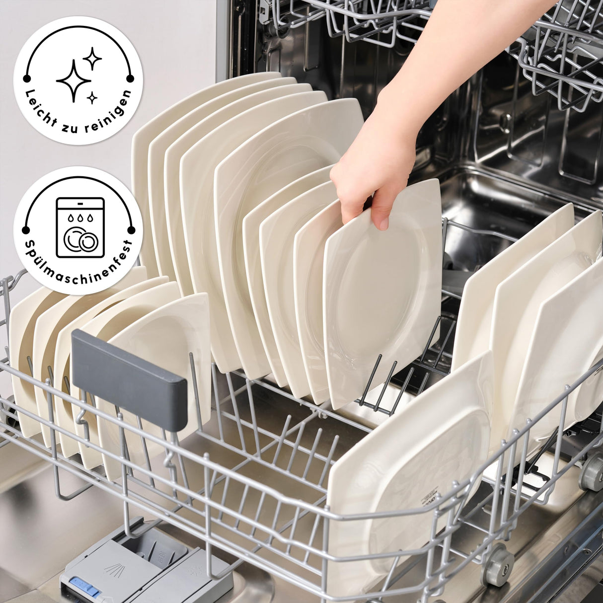 Karaca Vajilla Vesta White para 12 personas, 52 piezas, elegante vajilla de porcelana para 12 personas, incluye platos, tazas, cuencos y cubiertos
