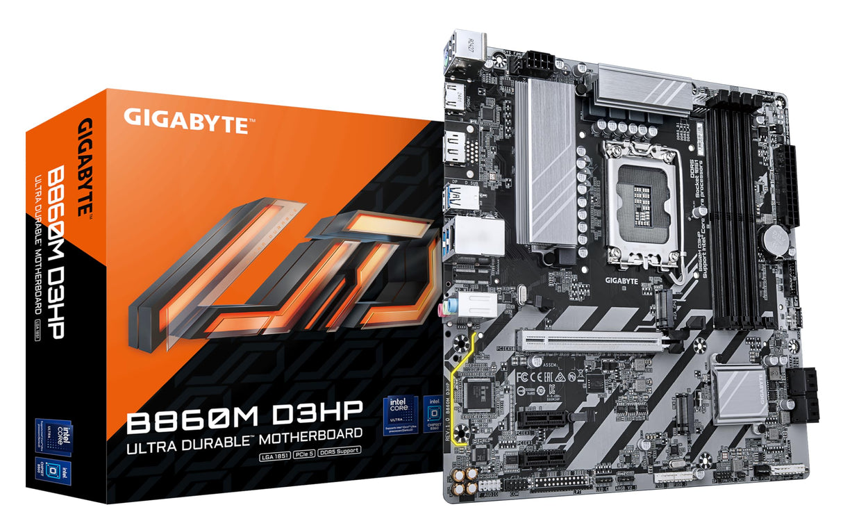 GIGABYTE B860M D3HP Placa Base - CPUs Intel Core Ultra, VRM de 4+1+2+1 Fases, hasta 9066MHz DDR5, 2xPCIe 4.0 M.2, LAN GbE, USB 3.2 Gen 1