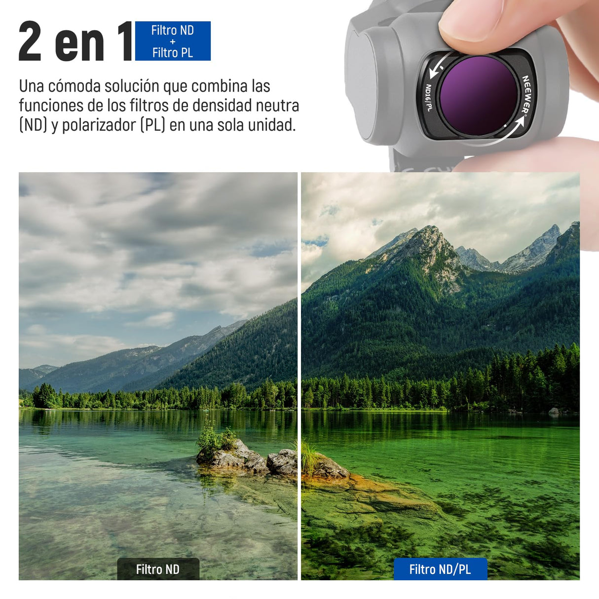NEEWER Juego de 16 Filtros para Pocket 3, ND8 ND16 ND32 ND64 ND128 ND256 ND1000 ND8/PL ND16/PL ND32/PL ND64/PL Difusión Negra 1/4 1/8 Contaminación Luz UV CPL Compatible con DJI Osmo Pocket 3, FL-B06